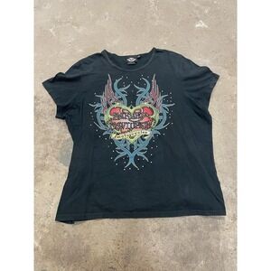 Harley-Davidson Shirt Womens 2W Plus Black Studded Motorcycle Wings Graphic Tee